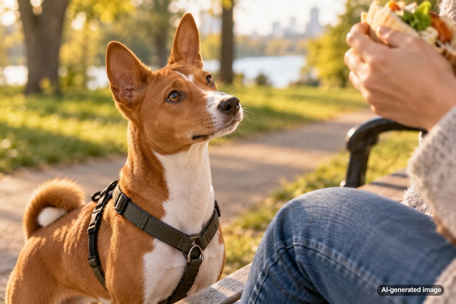 Dog and cat watching their owner eat while showing curious food-focused behavior