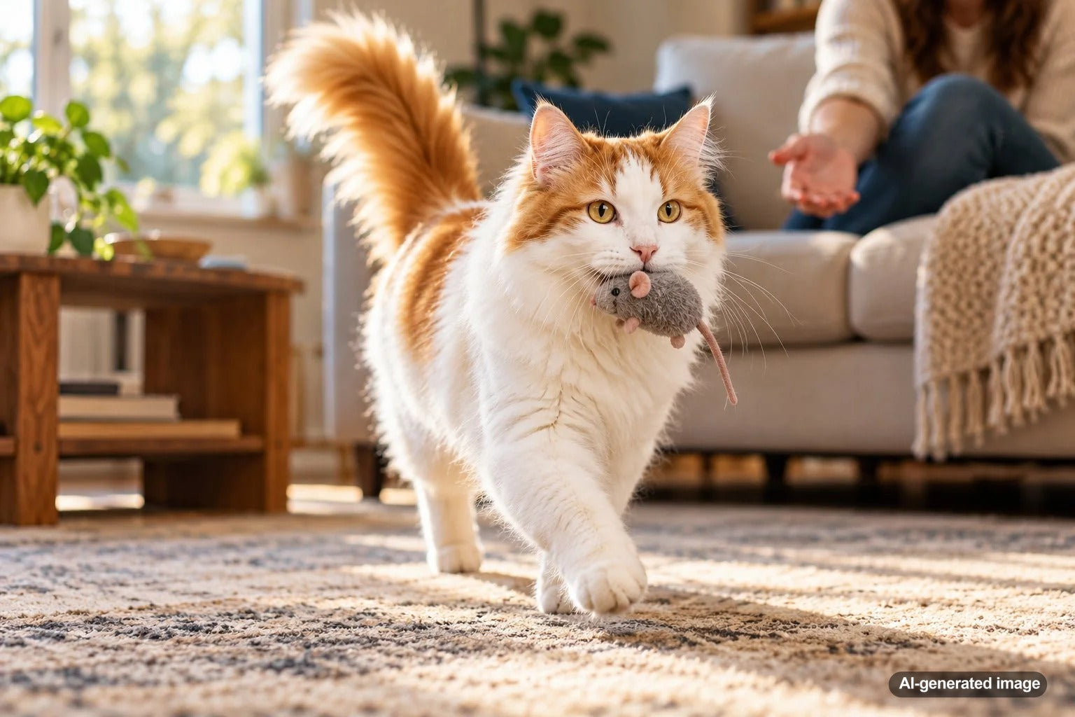 Social and playful cat displaying dog-like behavior while interacting with its owner