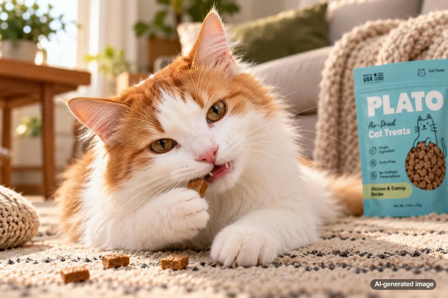 Cat chewing food on one side of its mouth, illustrating possible feline dental discomfort and changes in eating behavior