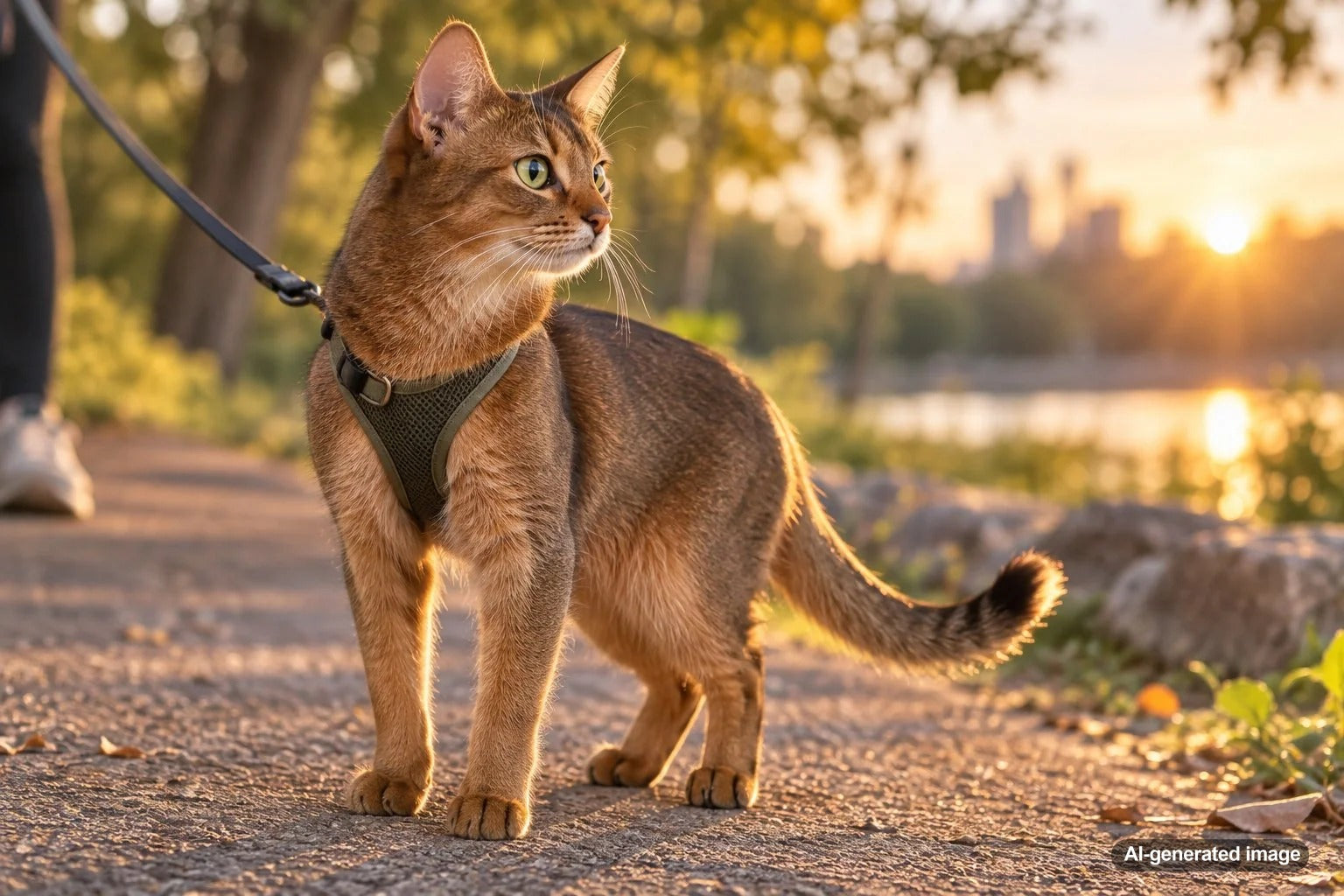 Alert cat gently flicking the tip of its tail while observing its surroundings
