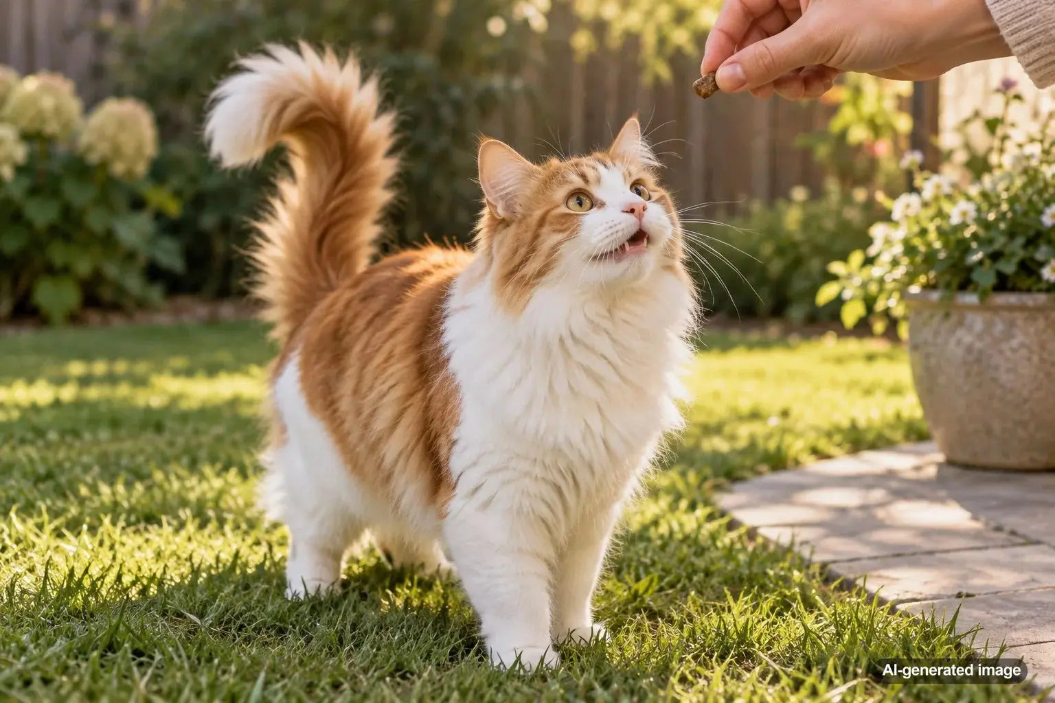 Curious cat making a tiny question-mark meow while looking toward its owner