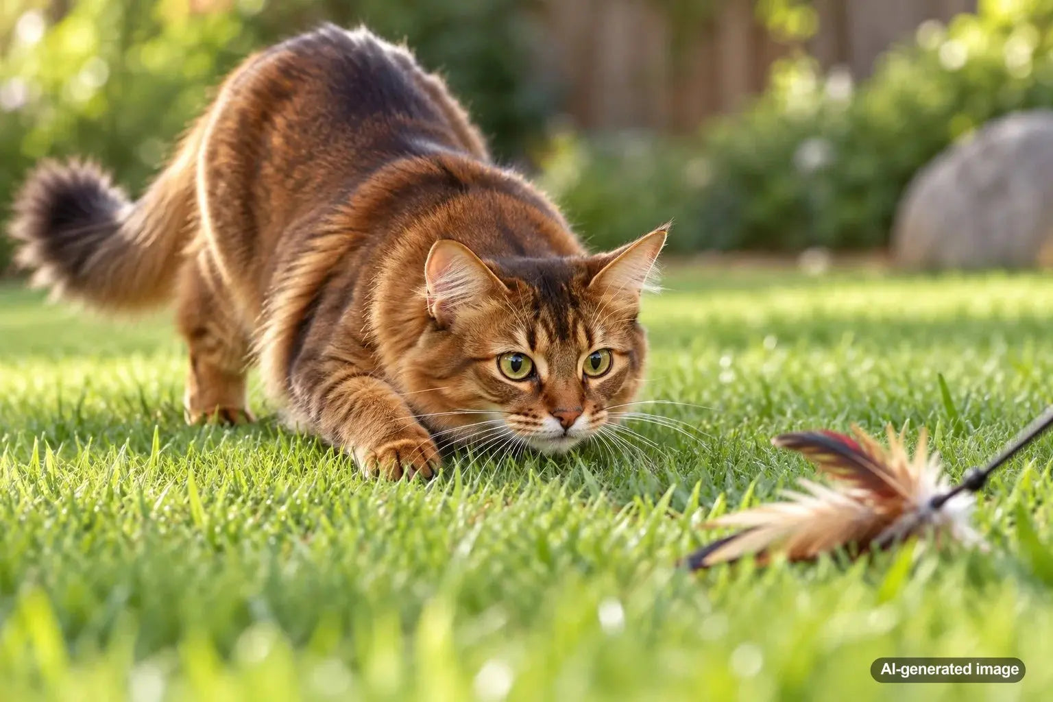 Playful cat wiggling its hindquarters while preparing to pounce
