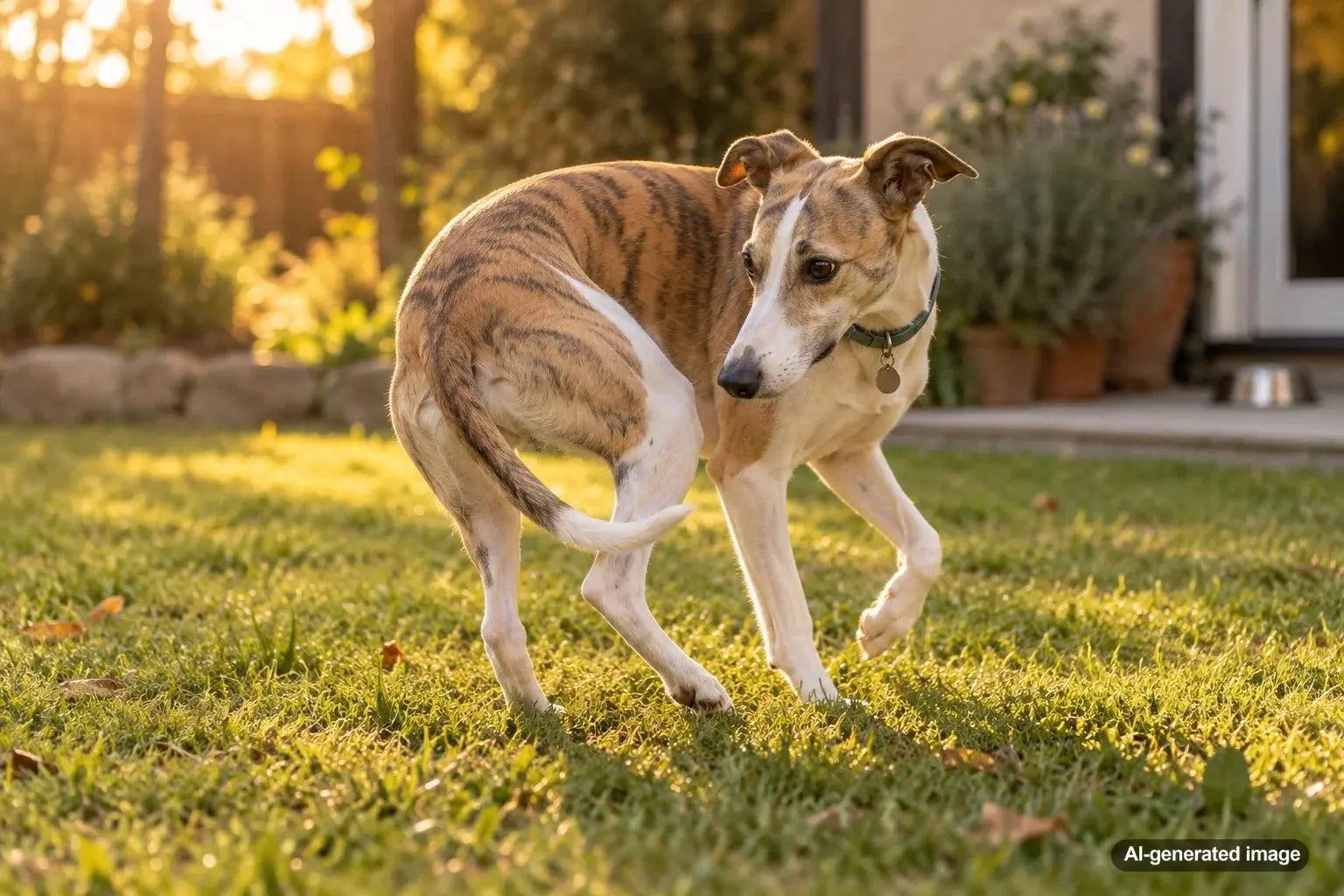 Dog circling and sniffing the grass before peeing during an outdoor walk
