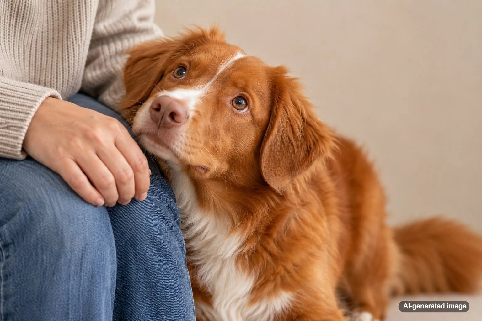 Dog leaning affectionately into its owner after the owner stops petting