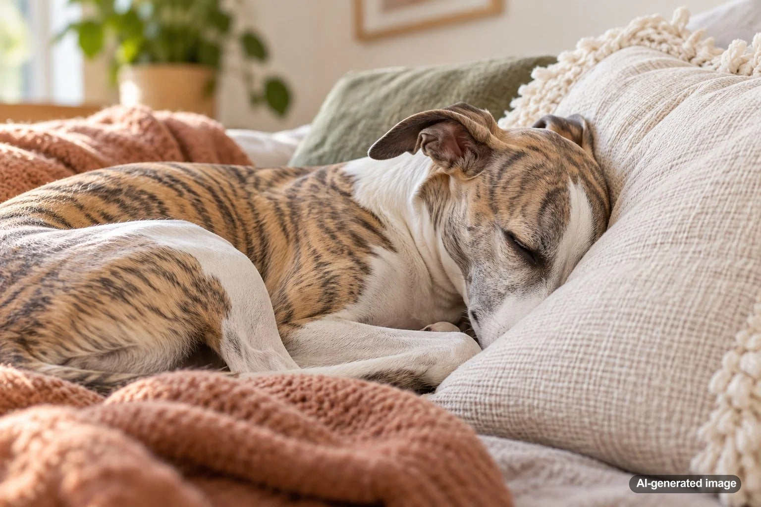Dog sleeping comfortably with its face nestled into a soft pillow, illustrating why dogs bury their faces in pillows during sleep