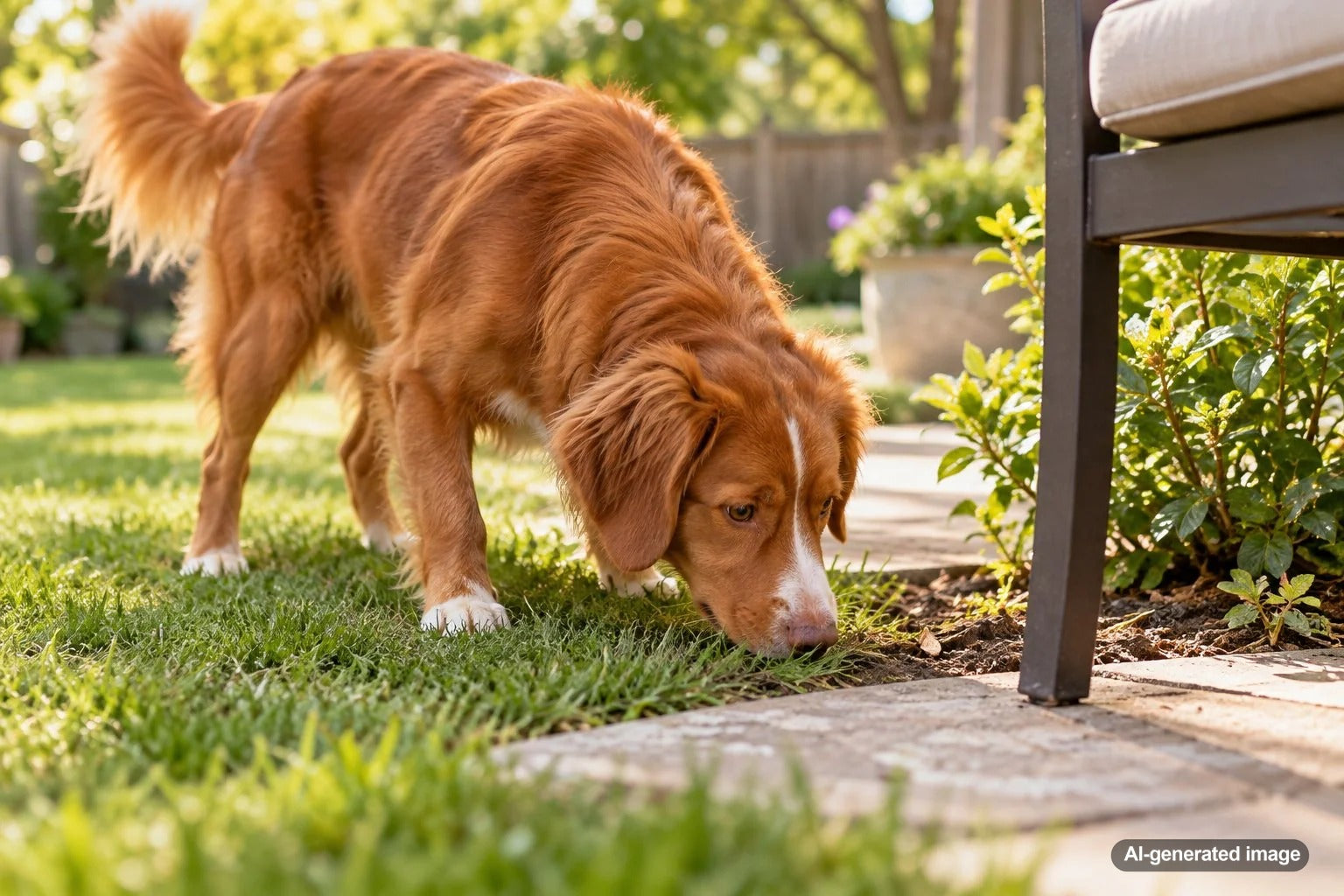 Dog investigating a familiar spot where it previously found food