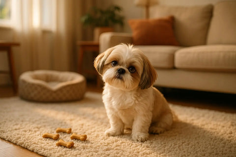 A Shih Tzu with a hidden treat, contemplating why they ignore it for days