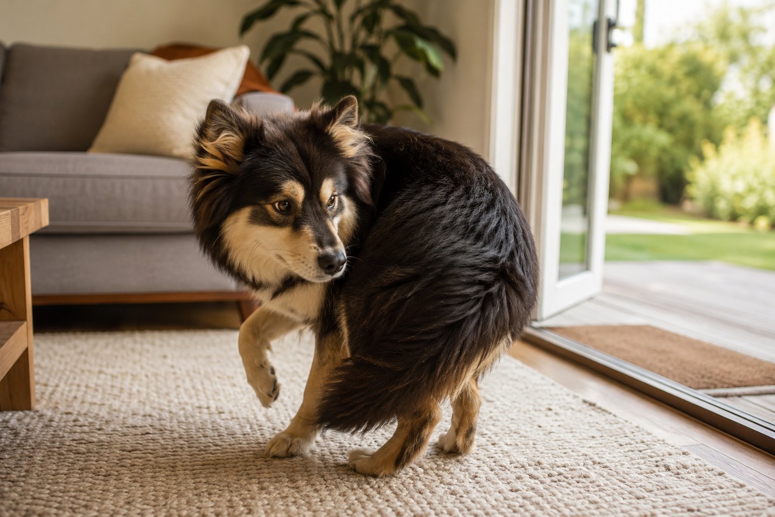 Dog circling before pooping outdoors illustrating canine behavior and instincts