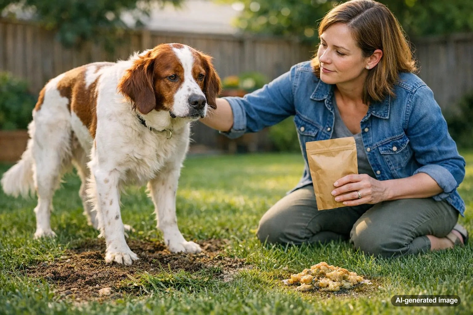 Dog eating grass outdoors explaining why dogs eat grass then vomit