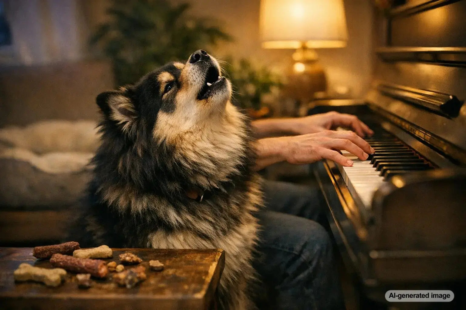 Dog howling in response to musical notes and sounds at home