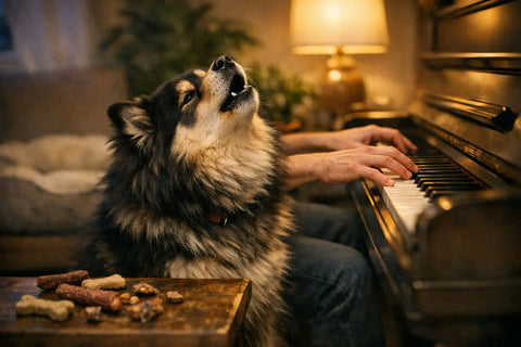 Dog howling in response to musical notes and sounds at home