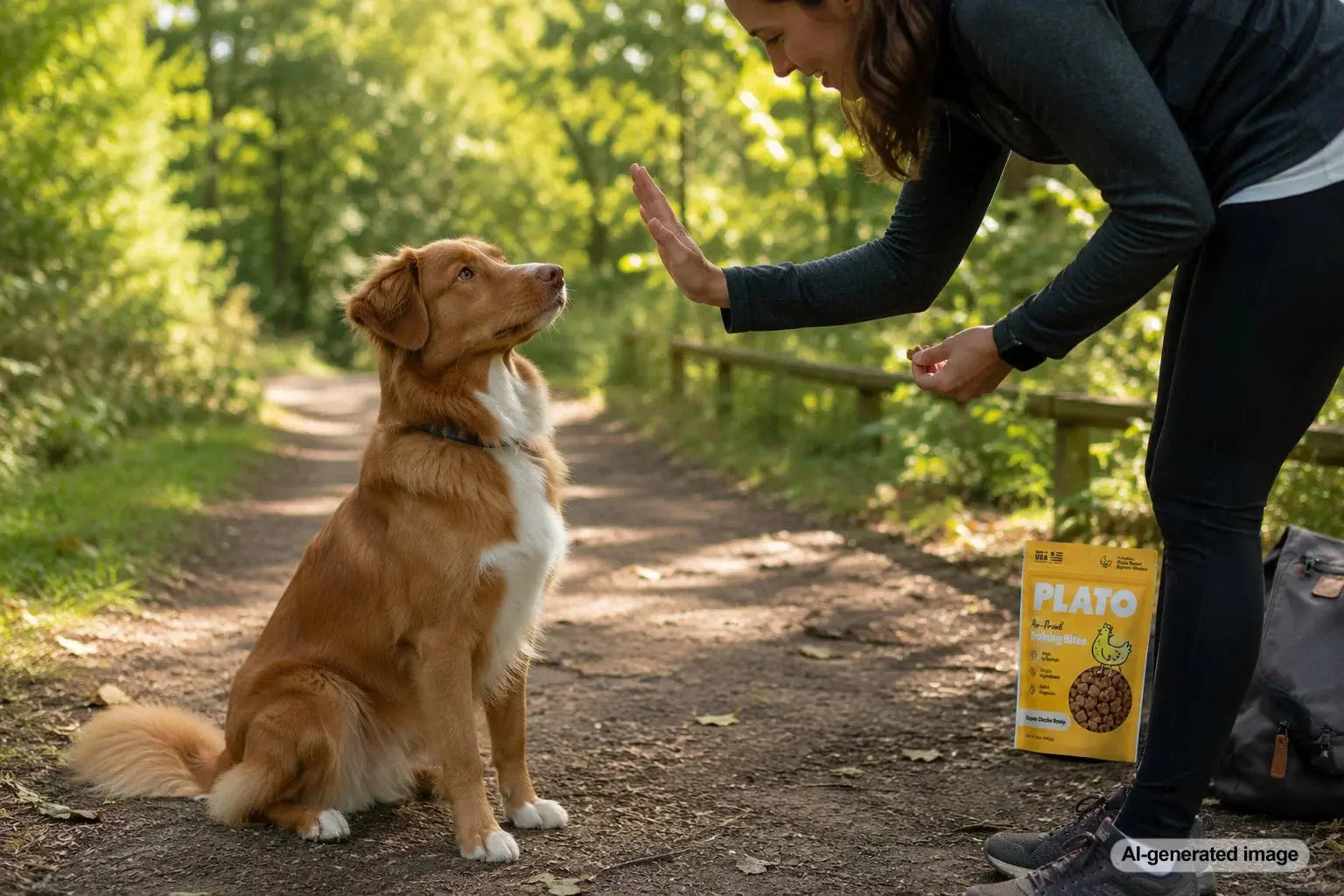 Dog learning a training cue with consistent bite-size rewards from a pet owner
