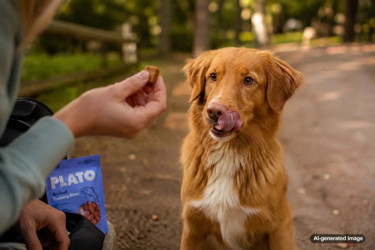 Dog licking its lips while looking at a tasty treat