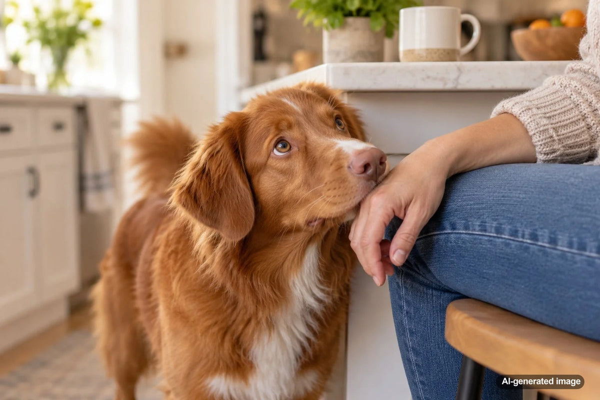 Dog gently pushing its nose under a person's hand to ask for attention