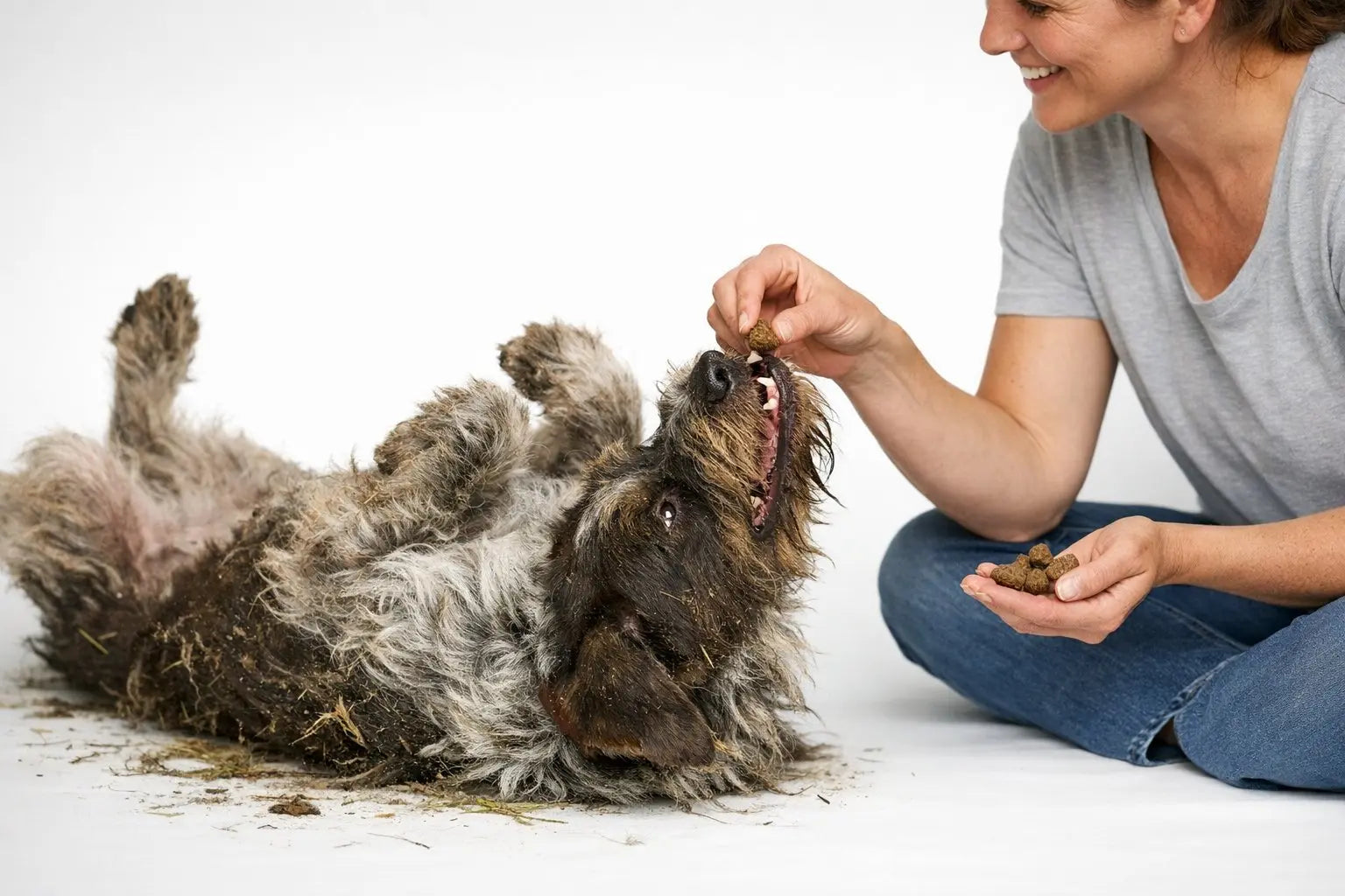 Dog sniffing the ground outdoors while exploring why dogs roll in dead things