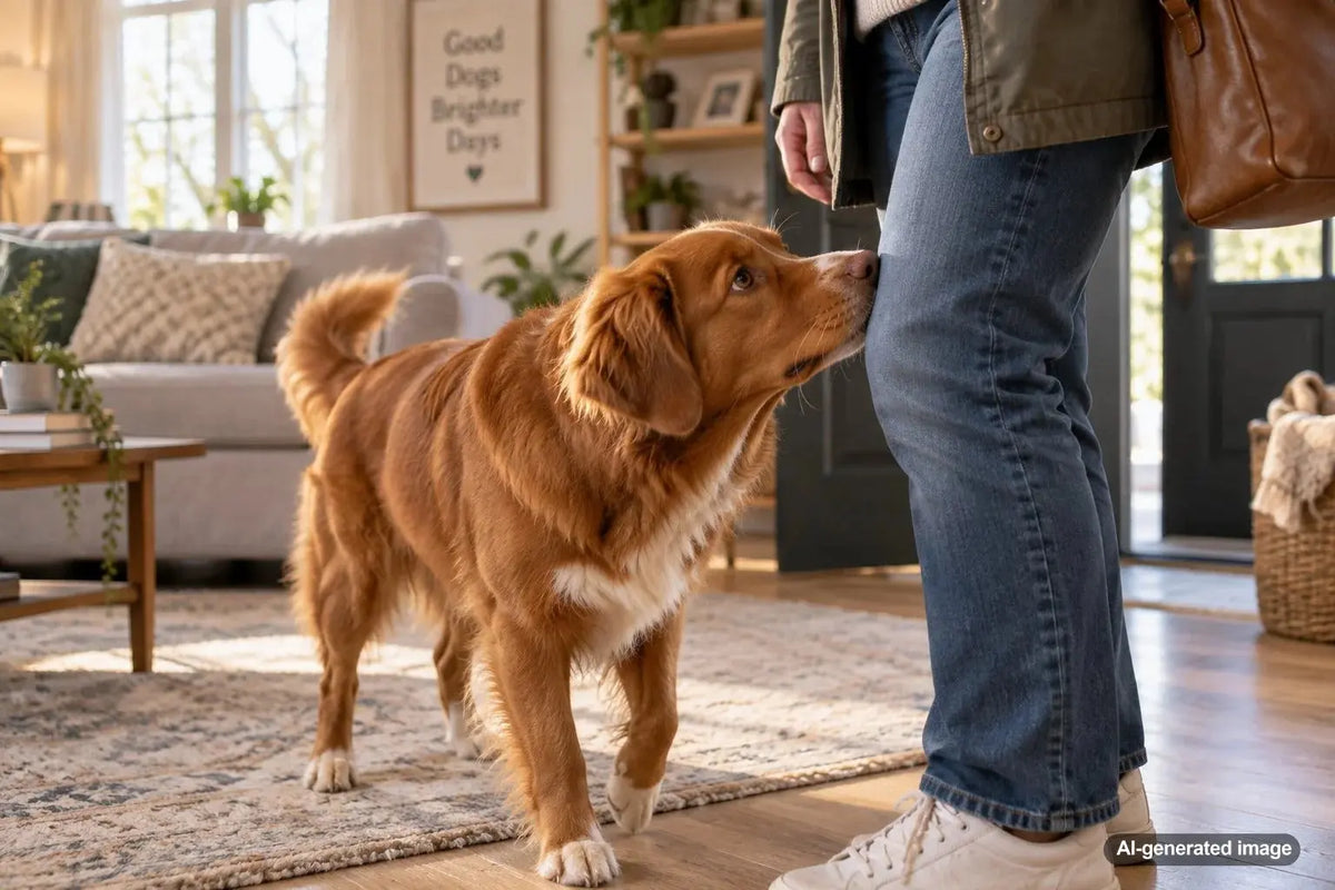 Dog sniffing its owner's clothes after they return home