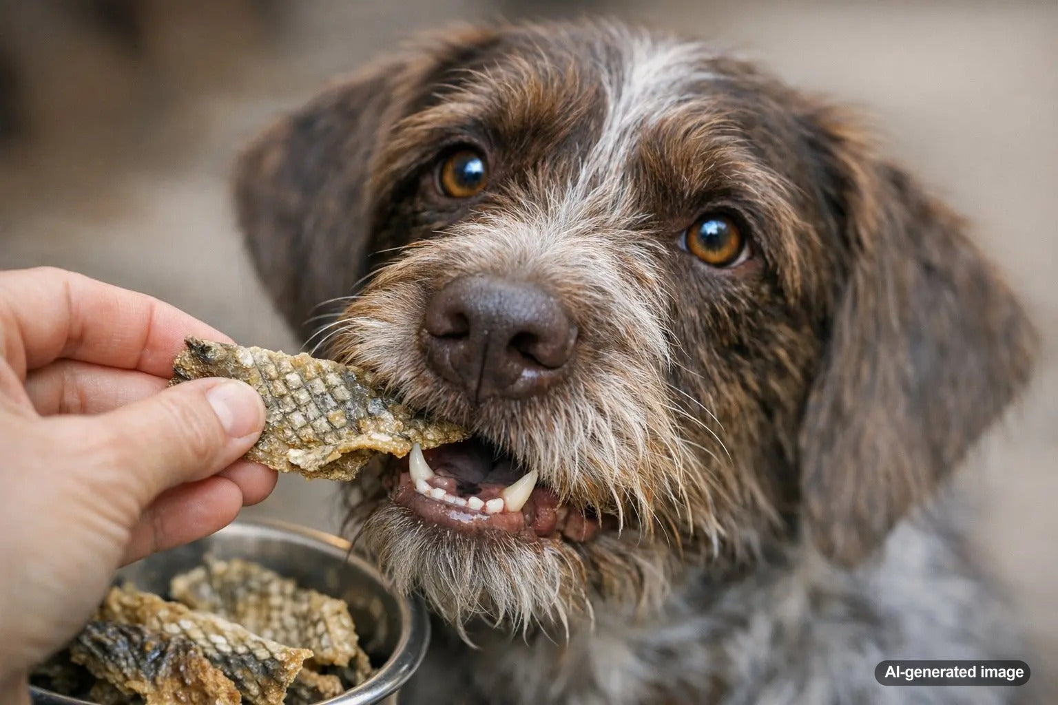 Dried cod skin dog chews with crunchy texture and omega-rich natural fish nutrition