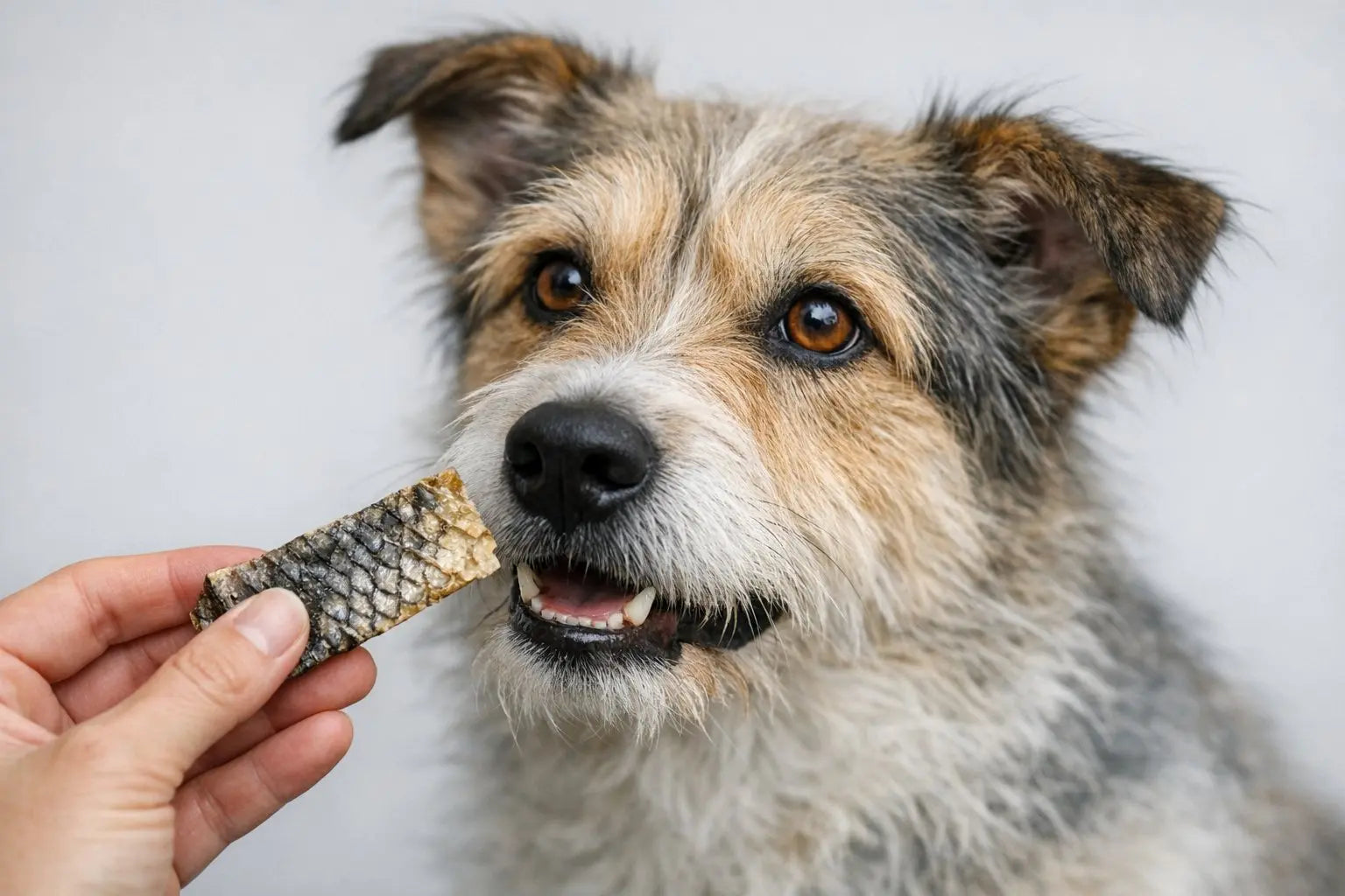 Air-dried fish skin dog treats shown as a lighter, omega-rich alternative to heavier dog treats