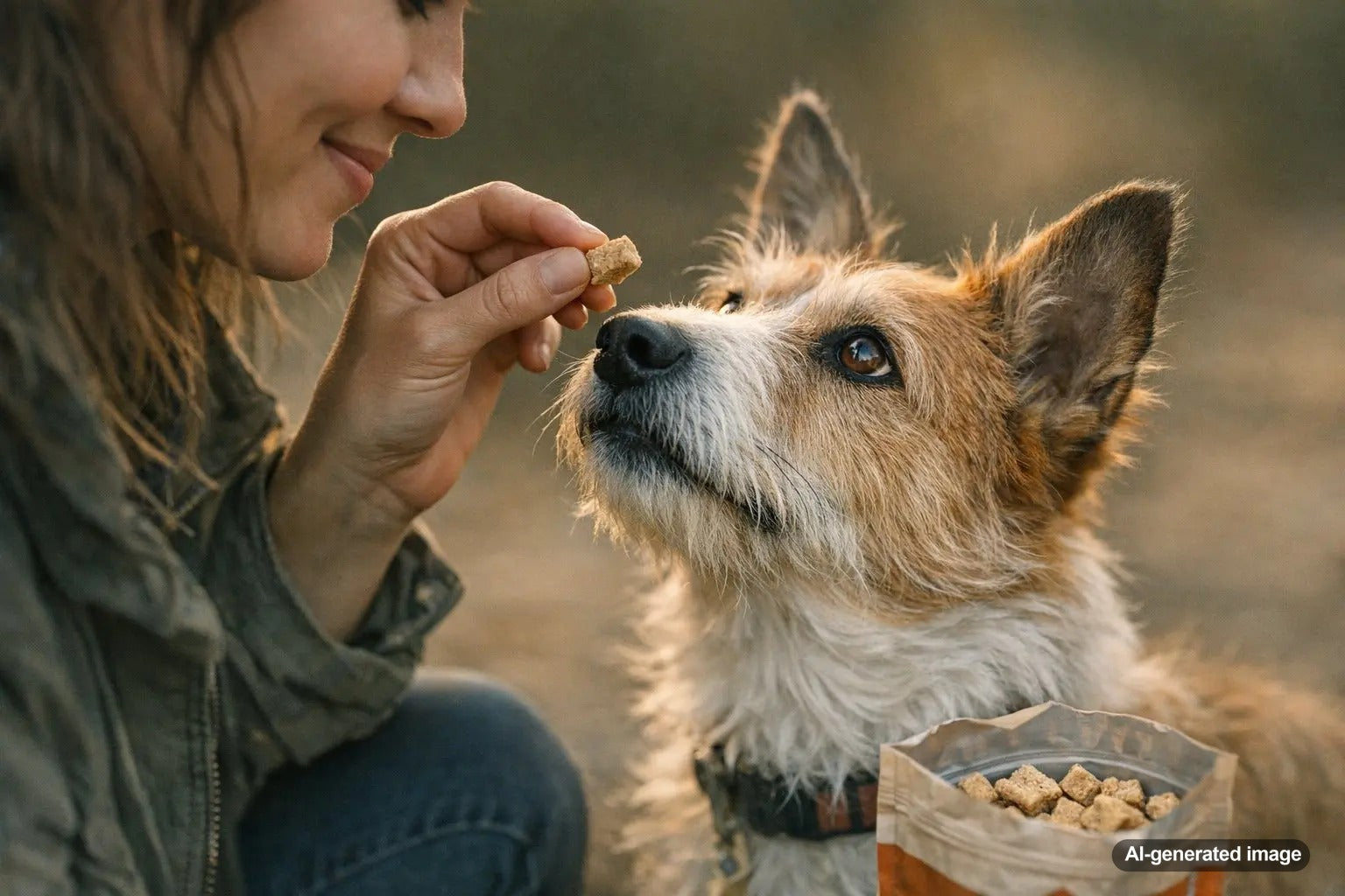 Dog training session featuring chicken-style dog treats as a high-value reward