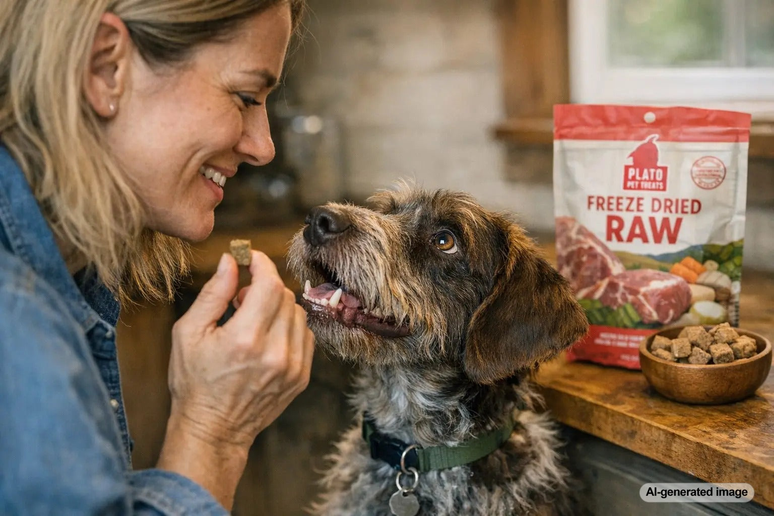 Dog bowl with ingredient-conscious food and air-dried dog treats inspired by freeze dried raw dog food benefits