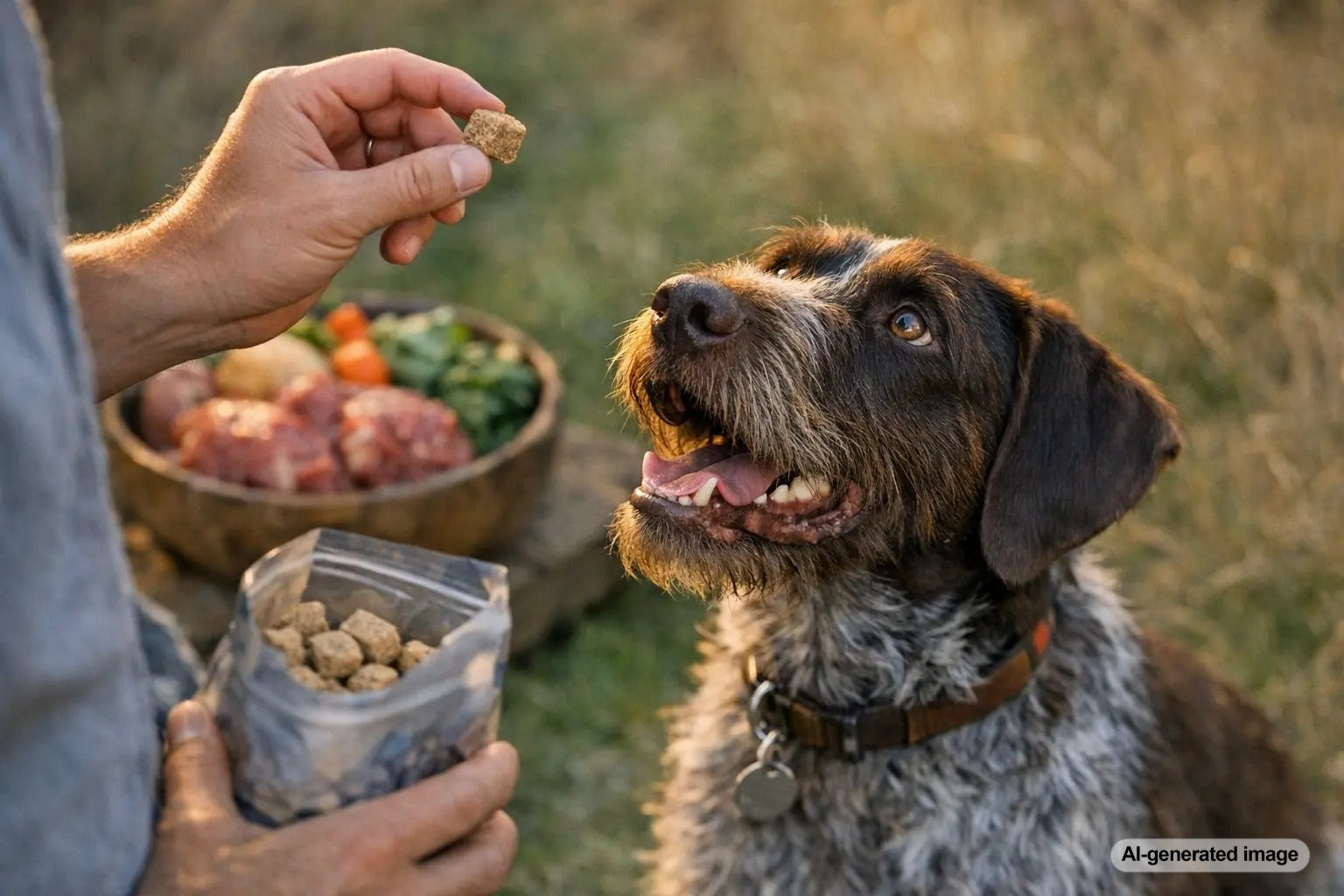 Dog owner serving a nutrient-dense raw-inspired meal while exploring why freeze dried raw dog food is growing in popularity