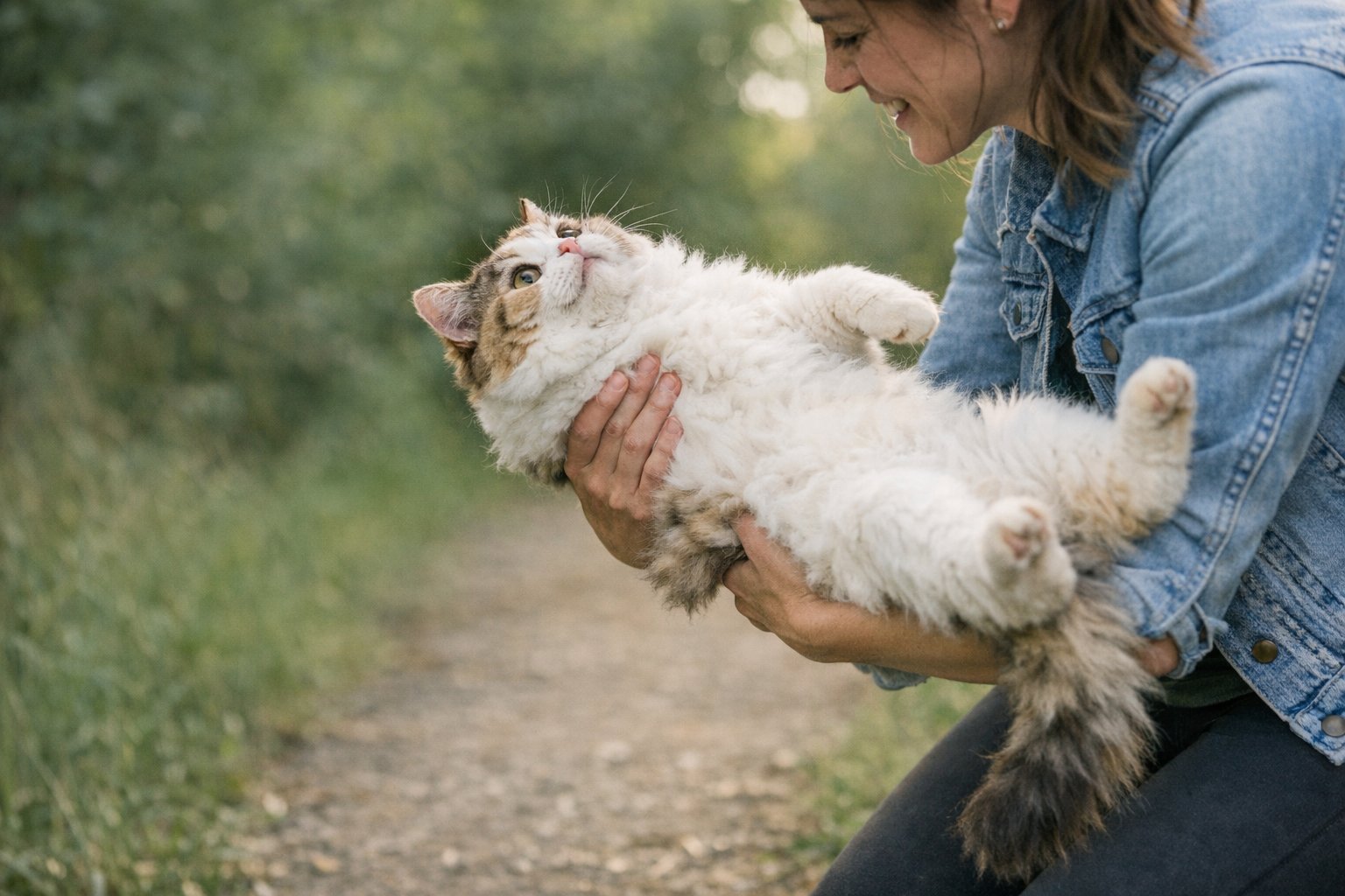 A relaxed Ragdoll cat being gently held while going limp in a pet owner's arms