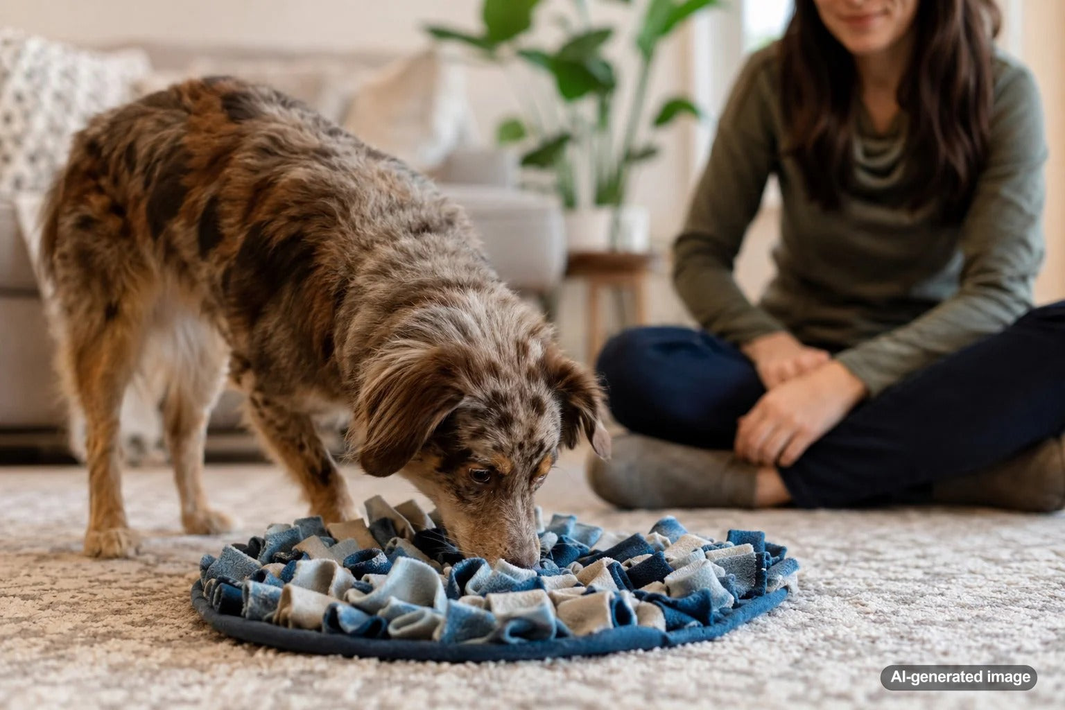 Dog using its nose during an engaging sniffing activity with healthy training treats