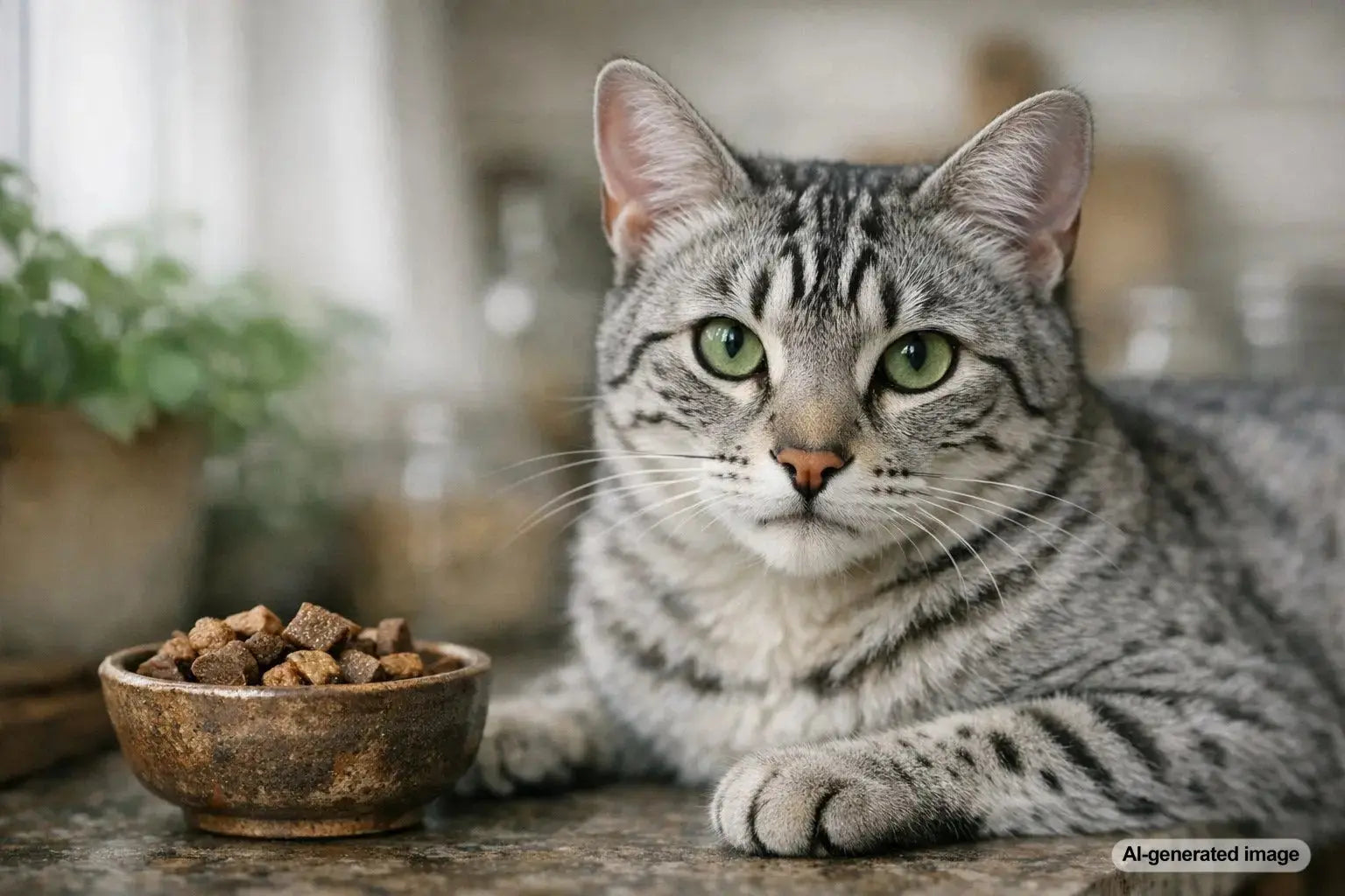 Close-up of a tabby cat showing the distinctive M-shaped marking on its forehead