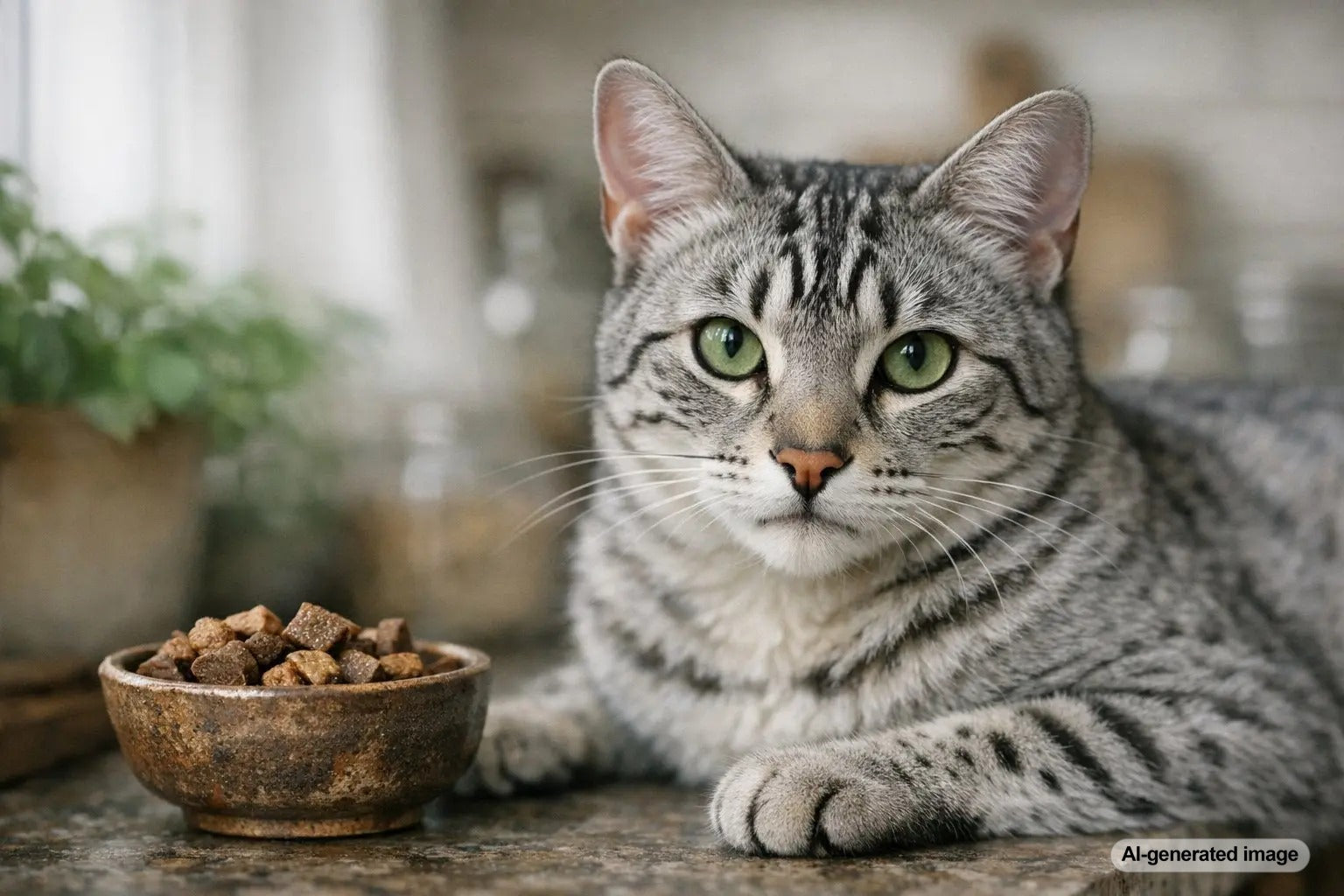 Close-up of a tabby cat showing the distinctive M-shaped marking on its forehead