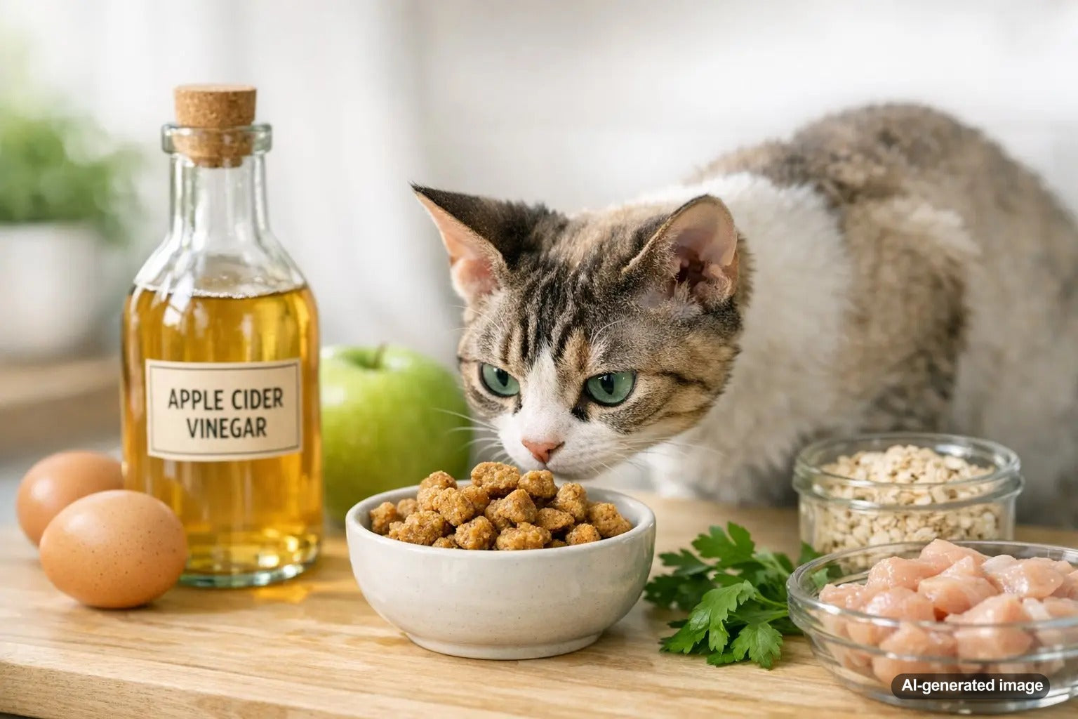 Why Use Apple Cider Vinegar in Cat Treats feature image showing healthy cat treats