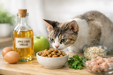 Why Use Apple Cider Vinegar in Cat Treats feature image showing healthy cat treats