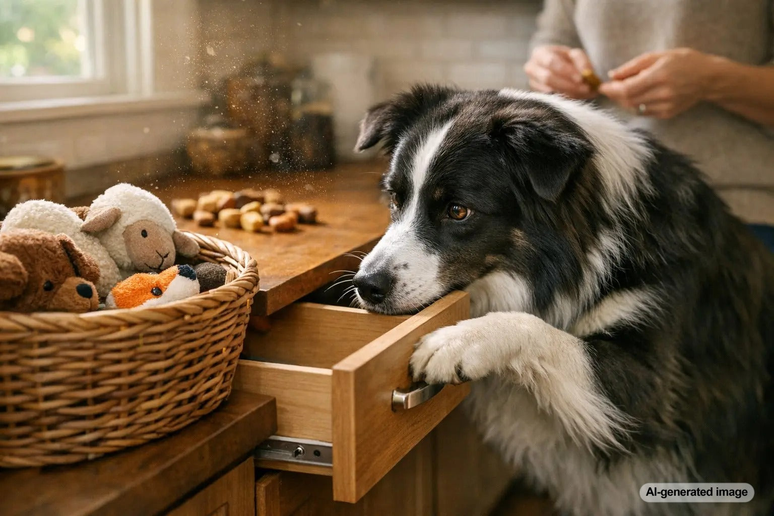 Border Collie looking bored at home with DIY enrichment job ideas