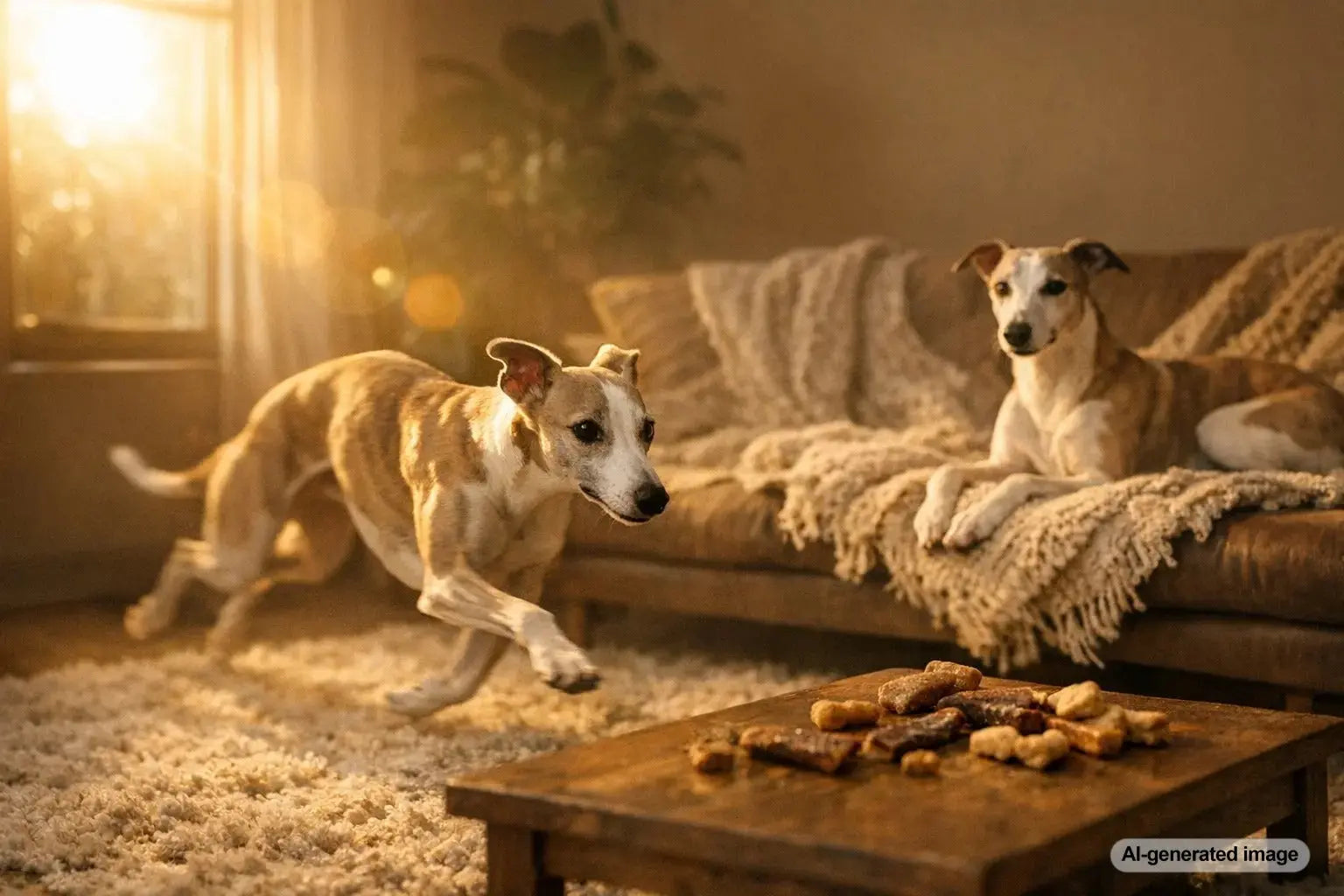 Whippet dog running and resting balance