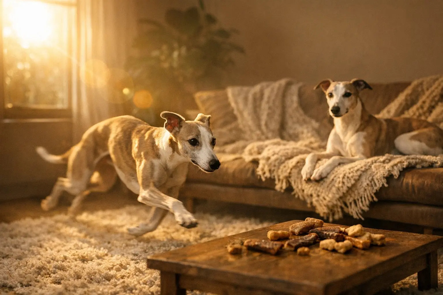 Whippet dog running and resting balance