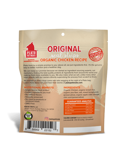 Plato Organic Chicken Strips Dog Treats Plato Organic Chicken Strips Dog Treats