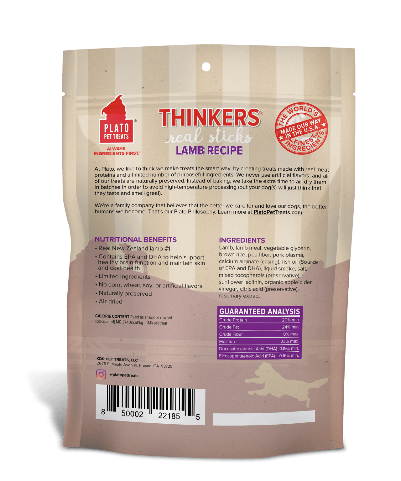 Thinkers Lamb Meat Stick Dog Treats Plato Pet