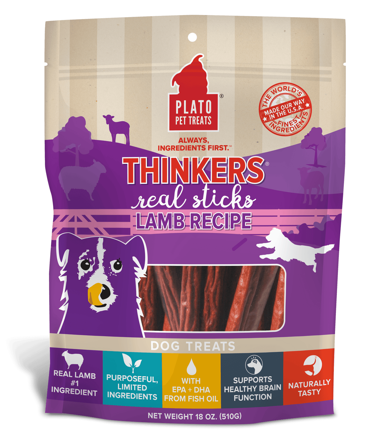 Thinkers Lamb Meat Stick Dog Treats Plato Pet