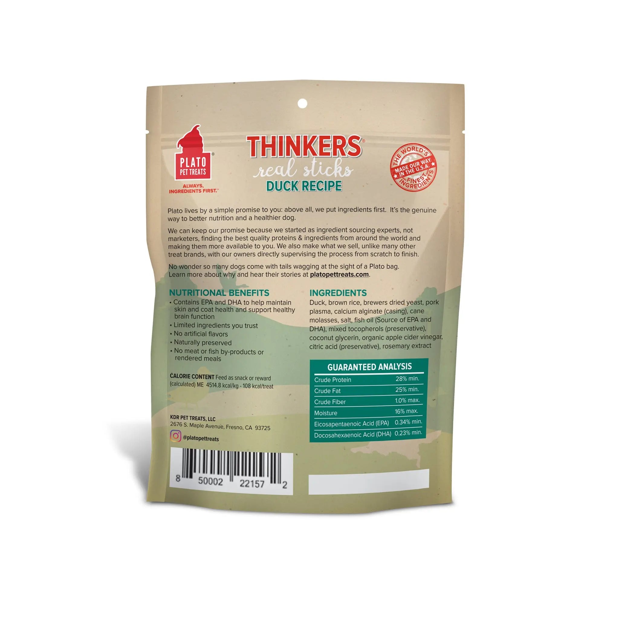 Thinkers Duck Meat Stick Dog Treats Plato Pet Treats