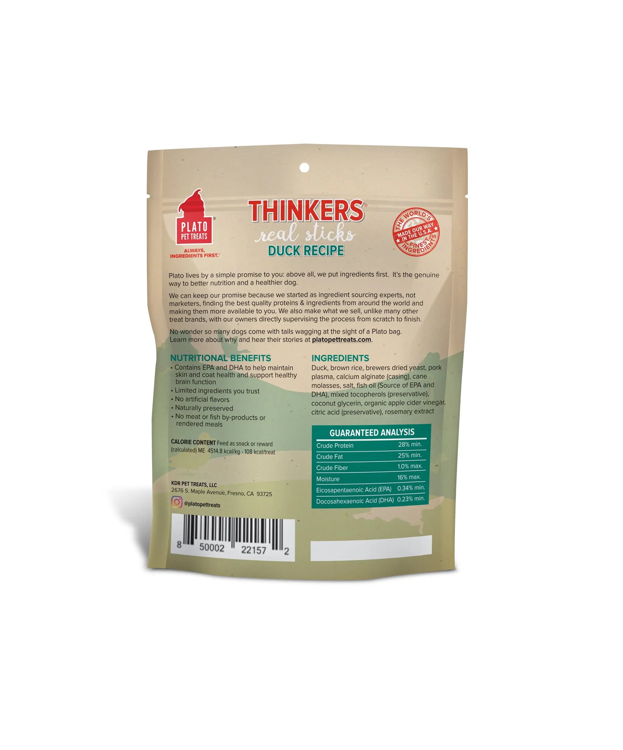 Thinkers Duck Meat Stick Dog Treats Plato Pet Treats