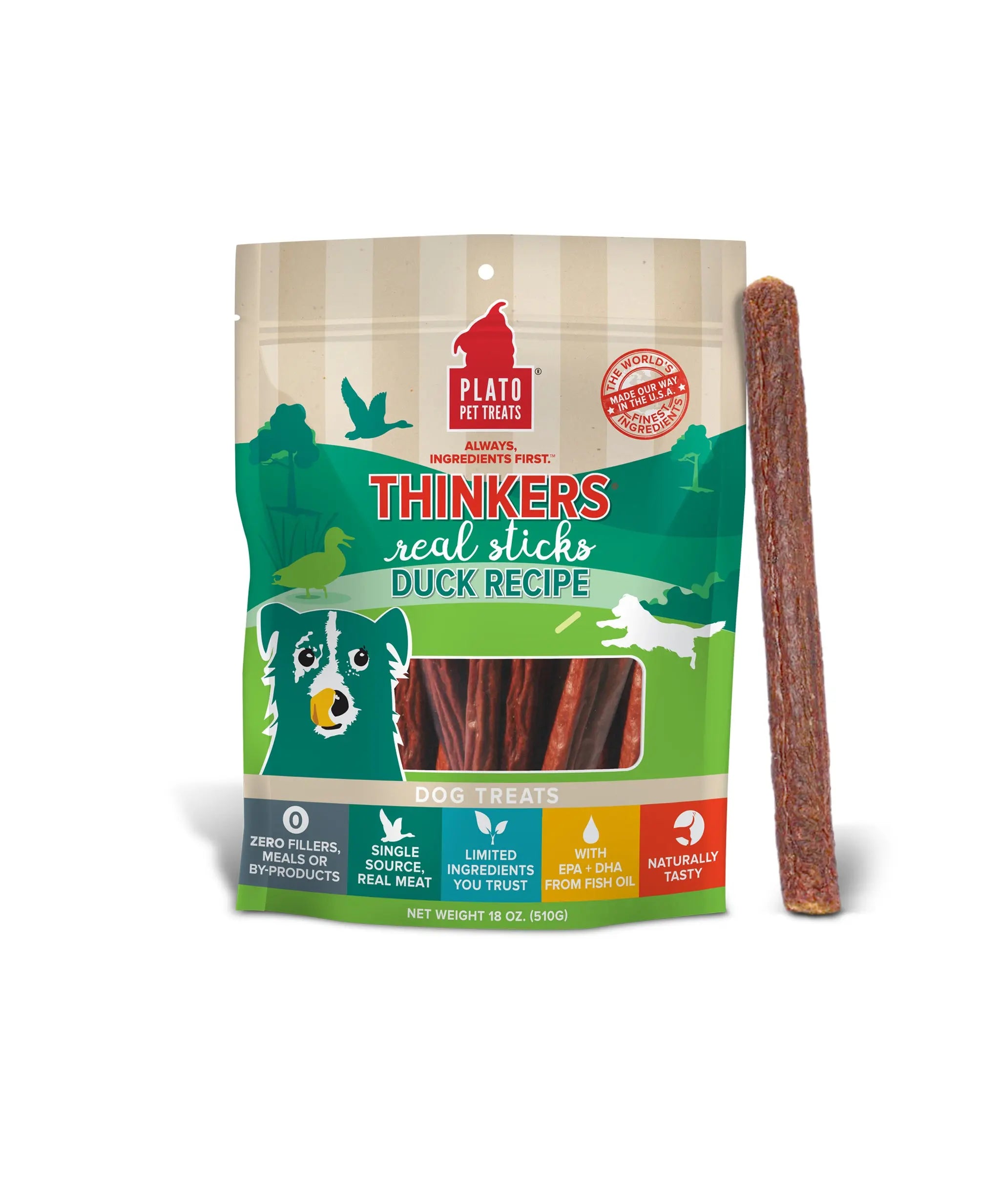 Thinkers Duck Meat Stick Dog Treats Plato Pet Treats
